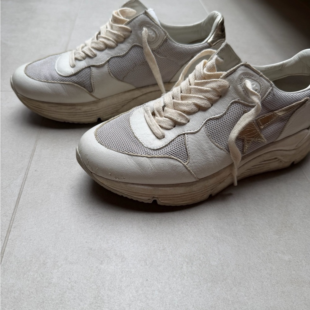 Golden Goose White Cream Mesh & Leather Sneakers
